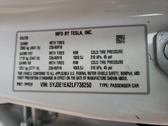 2020 TESLA MODEL 3 5YJ3E1EA2LF738250