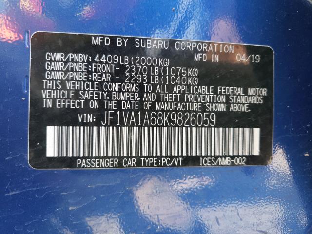 2019 SUBARU WRX JF1VA1A68K9826059