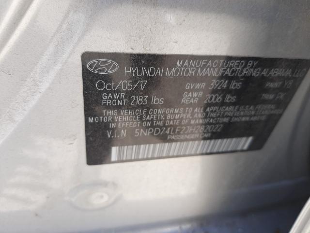 2018 HYUNDAI ELANTRA SE 5NPD74LF2JH282022