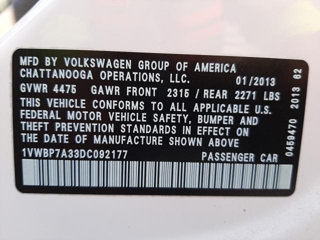 2013 VOLKSWAGEN PASSAT SE 1VWBP7A33DC092177