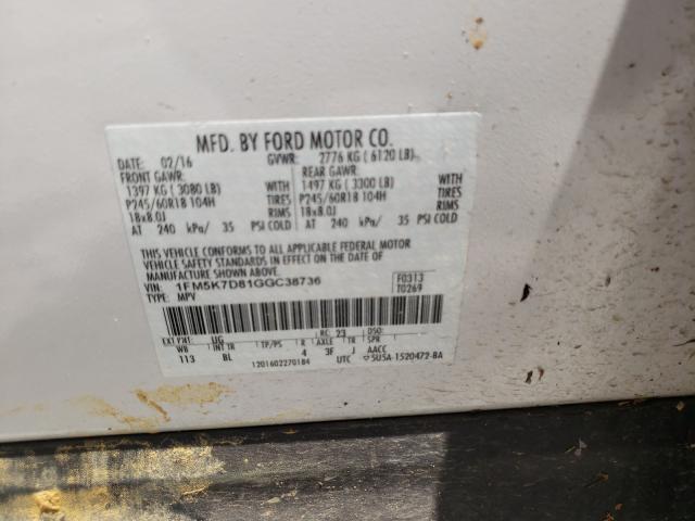 2016 FORD EXPLORER X 1FM5K7D81GGC38736