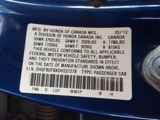 2013 HONDA CIVIC EX 2HGFB2F8XDH537278