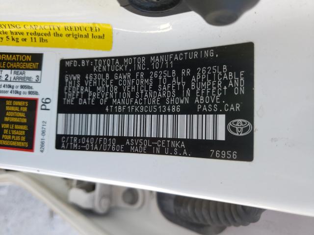 2012 TOYOTA CAMRY BASE 4T1BF1FK9CU513486