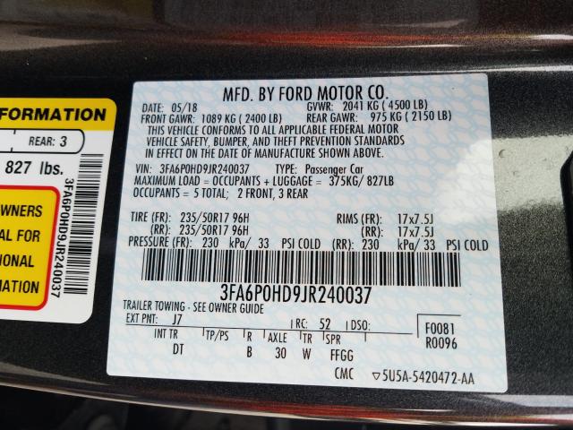 2018 FORD FUSION SE 3FA6P0HD9JR240037