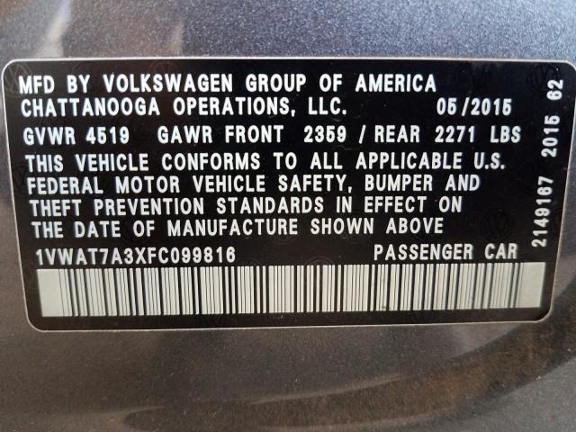 2015 VOLKSWAGEN PASSAT S 1VWAT7A3XFC099816