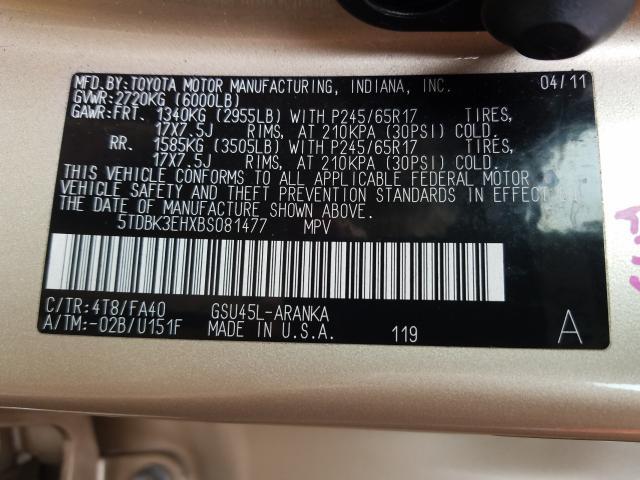2011 TOYOTA HIGHLANDER 5TDBK3EHXBS081477