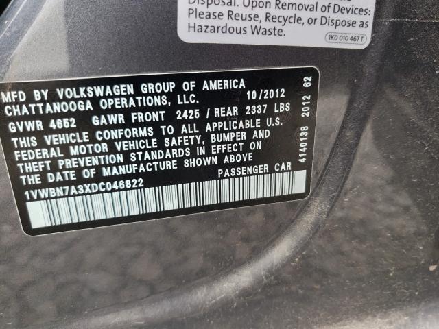 2013 VOLKSWAGEN PASSAT SE 1VWBN7A3XDC046822