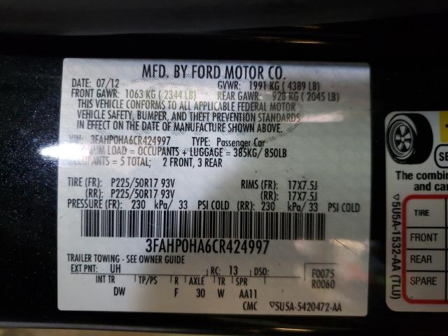 2012 FORD FUSION SE 3FAHP0HA6CR424997