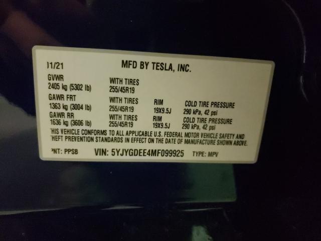 2021 TESLA MODEL Y 5YJYGDEE4MF099925