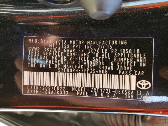 2015 TOYOTA COROLLA L 5YFBURHE7FP354906