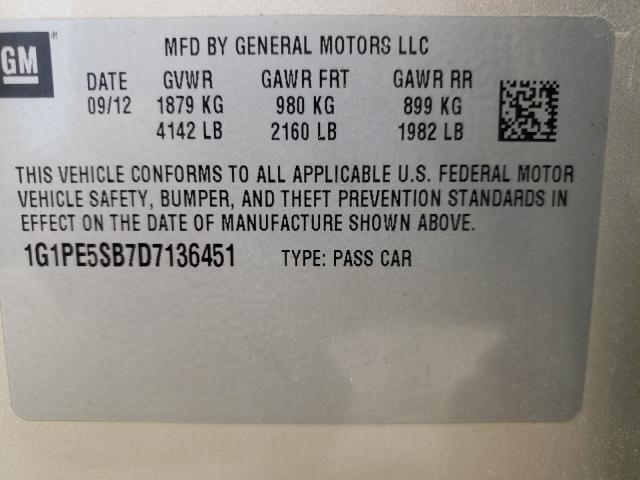 2013 CHEVROLET CRUZE 1G1PE5SB7D7136451