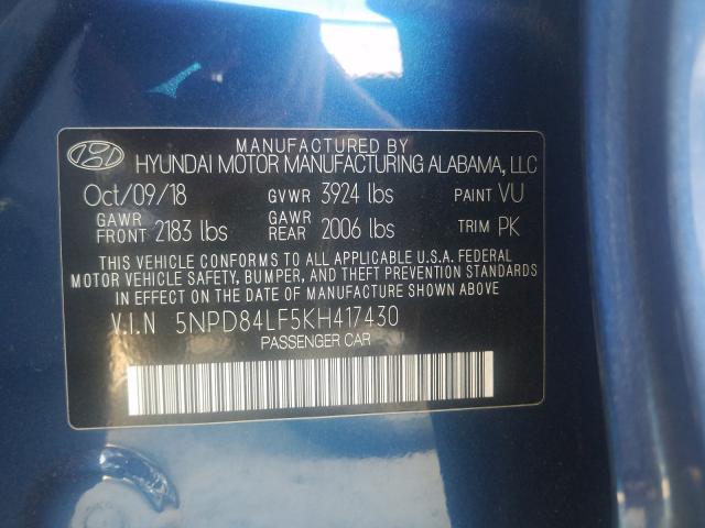 2019 HYUNDAI ELANTRA SE 5NPD84LF5KH417430