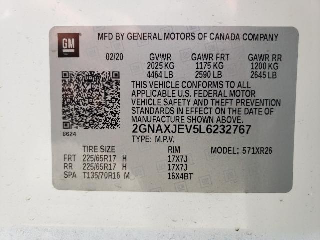 2020 CHEVROLET EQUINOX LT 2GNAXJEV5L6232767
