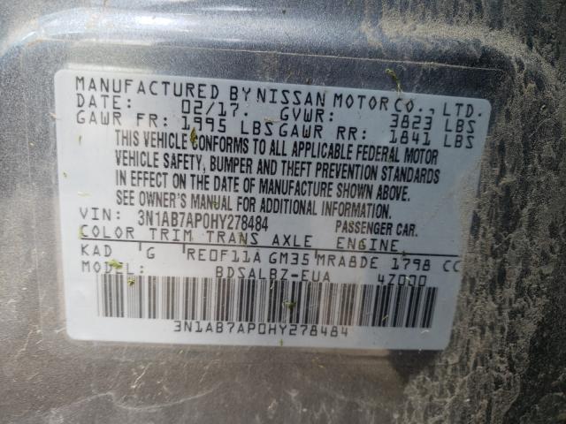 2017 NISSAN SENTRA S 3N1AB7AP0HY278484