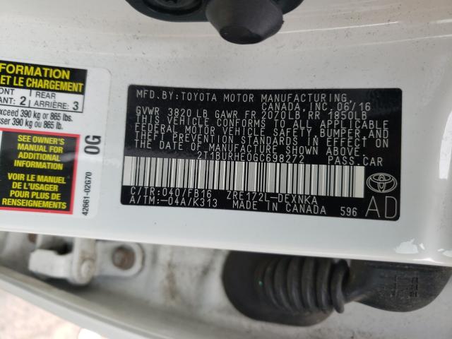 2016 TOYOTA COROLLA L 2T1BURHE0GC698272