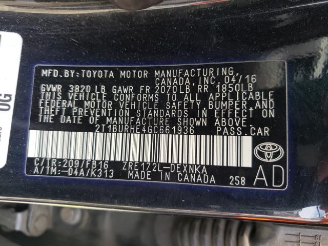 2016 TOYOTA COROLLA L 2T1BURHE4GC661936