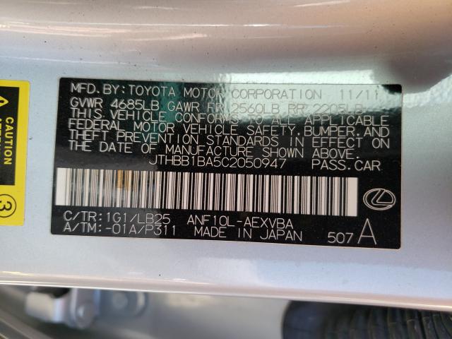 2012 LEXUS HS 250H JTHBB1BA5C2050947