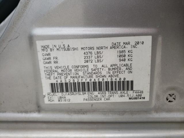 2010 MITSUBISHI GALANT FE 4A32B2FF0AE018400