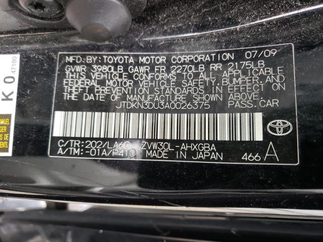 2010 TOYOTA PRIUS JTDKN3DU3A0026375