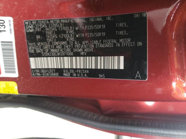 2019 TOYOTA SIENNA SE 5TDXZ3DC3KS971066