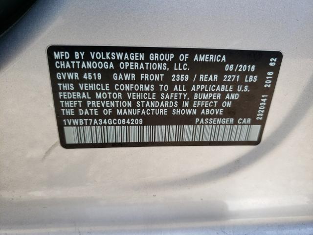 2016 VOLKSWAGEN PASSAT SE 1VWBT7A34GC064209