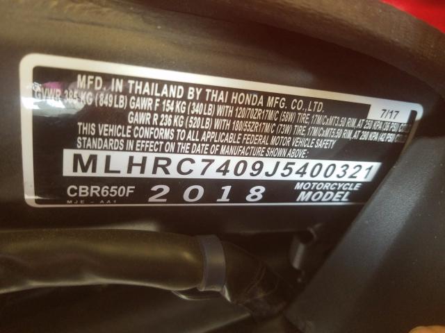 2018 HONDA CBR650 F MLHRC7409J5400321