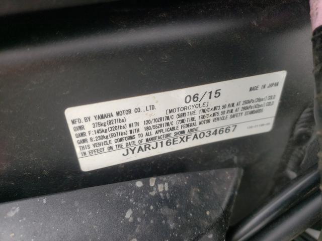 2015 YAMAHA YZFR6 JYARJ16EXFA034667