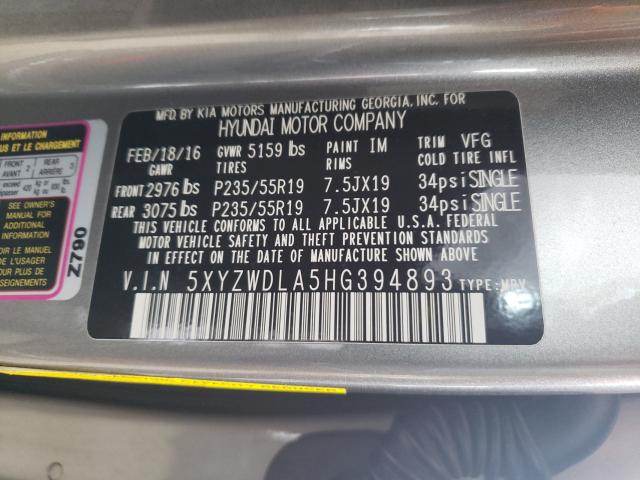 2017 HYUNDAI SANTA FE S 5XYZWDLA5HG394893