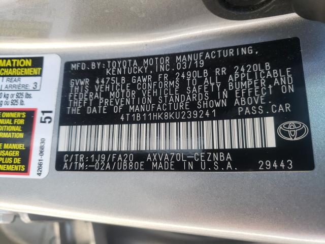 2019 TOYOTA CAMRY L 4T1B11HK8KU239241