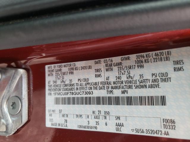 2016 FORD ESCAPE S 1FMCU0F78GUC73093