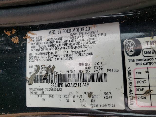 2010 FORD FUSION SE 3FAHP0HA3AR341749