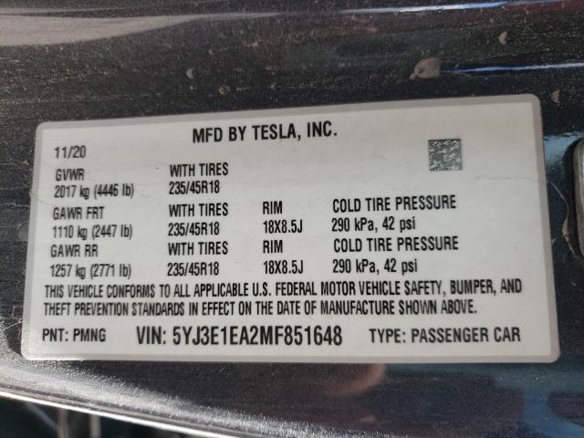 2021 TESLA MODEL 3 5YJ3E1EA2MF851648