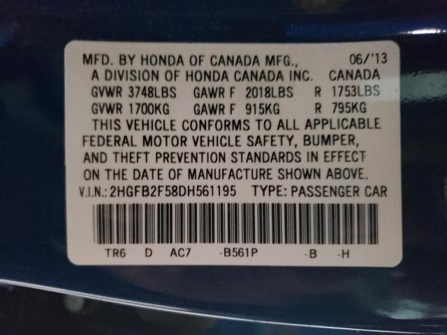 2013 HONDA CIVIC LX 2HGFB2F58DH561195