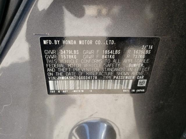 2016 HONDA FIT EX JHMGK5H71GX034178