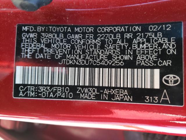 2012 TOYOTA PRIUS JTDKN3DU7C5409256