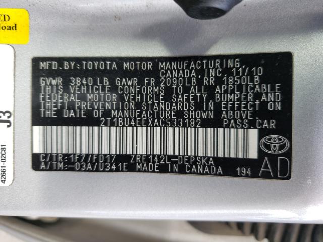 2010 TOYOTA COROLLA BA 2T1BU4EEXAC533182