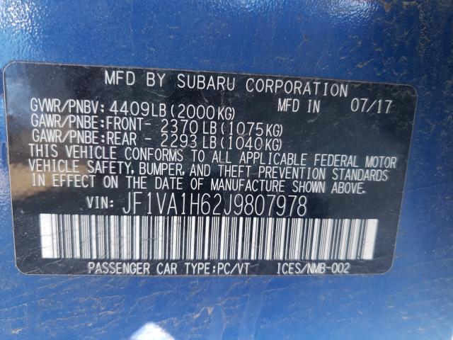 2018 SUBARU WRX LIMITE JF1VA1H62J9807978