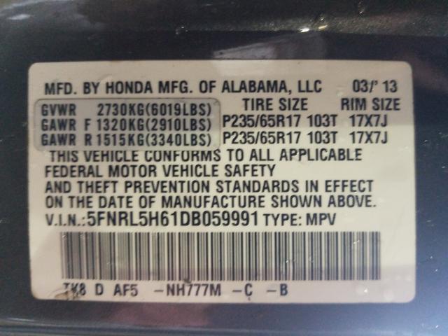 2013 HONDA ODYSSEY EX 5FNRL5H61DB059991
