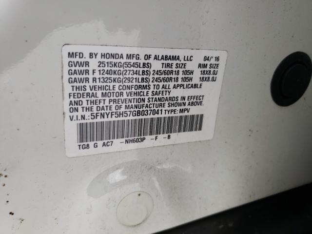 2016 HONDA PILOT EXL 5FNYF5H57GB037041