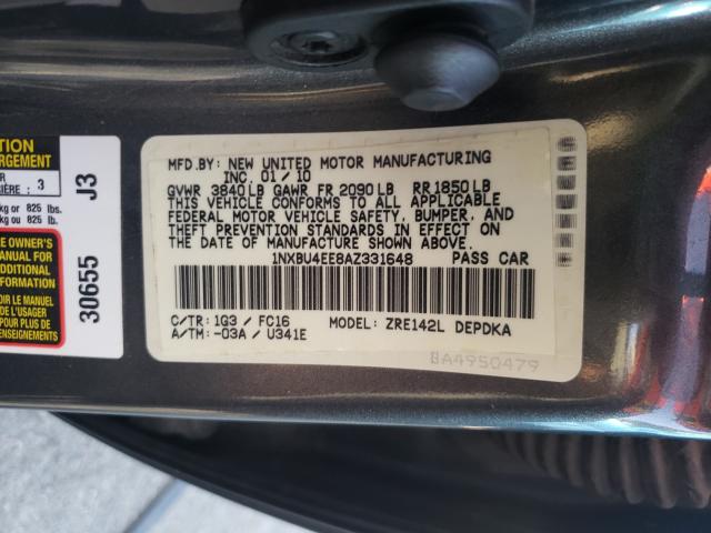 2010 TOYOTA COROLLA BA 1NXBU4EE8AZ331648