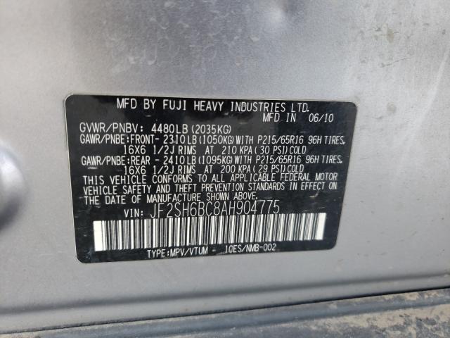2010 SUBARU FORESTER X JF2SH6BC8AH904775