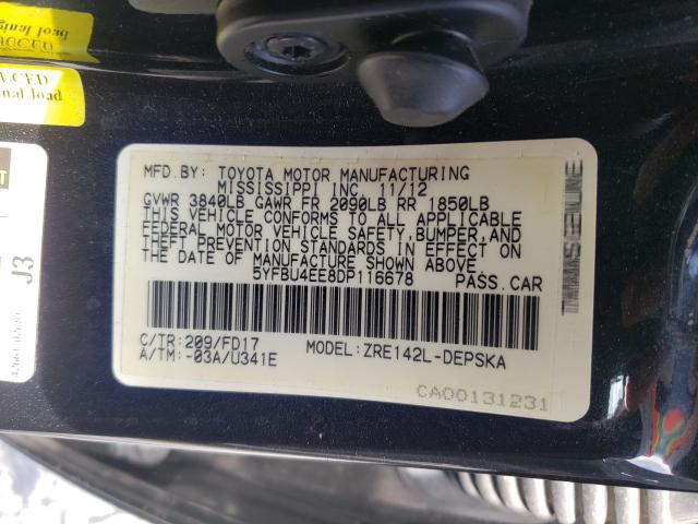 2013 TOYOTA COROLLA BA 5YFBU4EE8DP116678