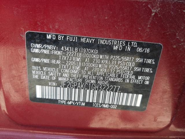 2016 SUBARU CROSSTREK JF2GPAKC1GH322277