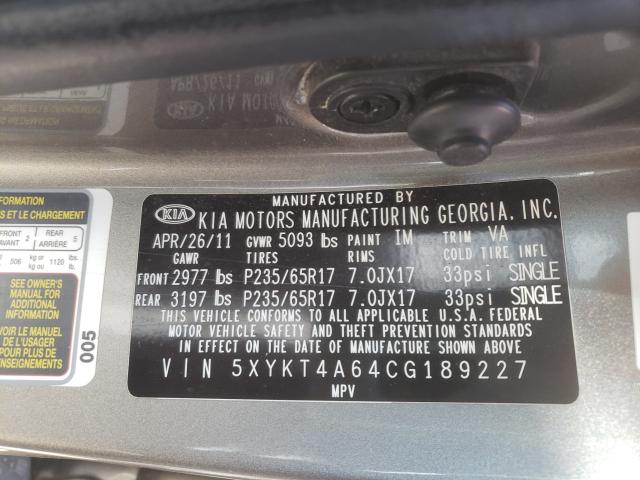 2012 KIA SORENTO BA 5XYKT4A64CG189227