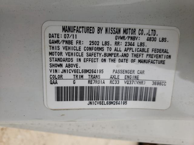 2011 INFINITI G37 JN1CV6EL6BM264195