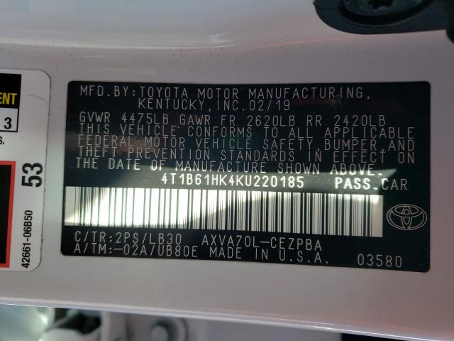 2019 TOYOTA CAMRY XSE 4T1B61HK4KU220185