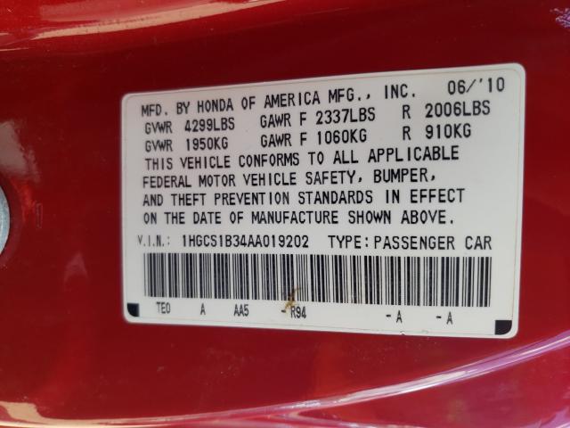 2010 HONDA ACCORD LX 1HGCS1B34AA019202