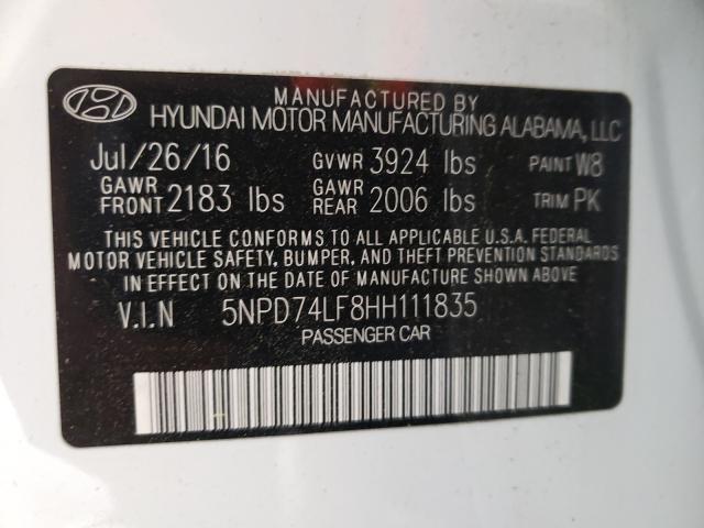 2017 HYUNDAI ELANTRA SE 5NPD74LF8HH111835