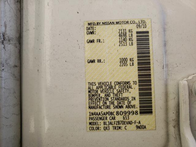 2011 NISSAN MAXIMA S 1N4AA5AP0BC809998
