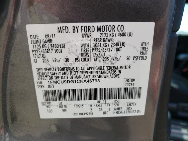 2012 FORD ESCAPE XLT 1FMCU9DG1CKA46793
